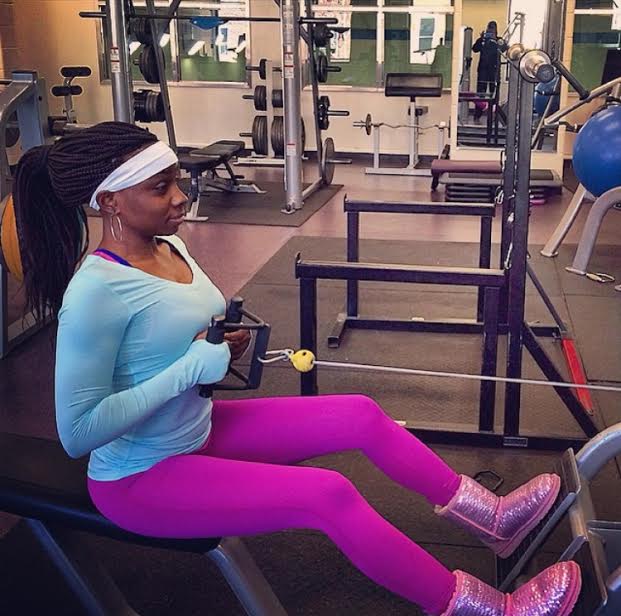 Survivor of sexual assault Kadijah exercises at the gym as a form of self care. 